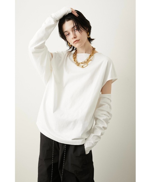 LA PEAU DE GEM（ラポドゥジェム）の「【LA PEAU DE GEM】セパレートスリーブTEE（Tシャツ/カットソー・レディース・ホワイト/ブラック/パープル・FREE）」の5枚目の写真