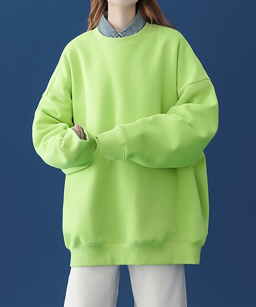 SETUP7（セットアップセブン）の「【SETUP7】オーバーサイズクルーネックライトスウェットトレーナー SCCH205（スウェット・レディース・グリーン/オレンジ/ホワイト/パープル/ブラック/グレー・3/4）」の4枚目の写真