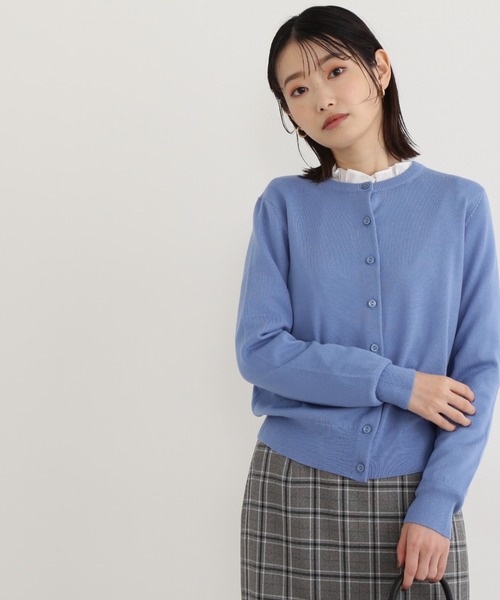 NATURAL BEAUTY BASIC(ナチュラルビューティーベーシック)の「ウールベーシックカーディガン(カーディガン/ボレロ・レディース・ブルー/グレイッシュベージュ/ブラック/ラベンダー・MEDIUM)」の1枚目の写真