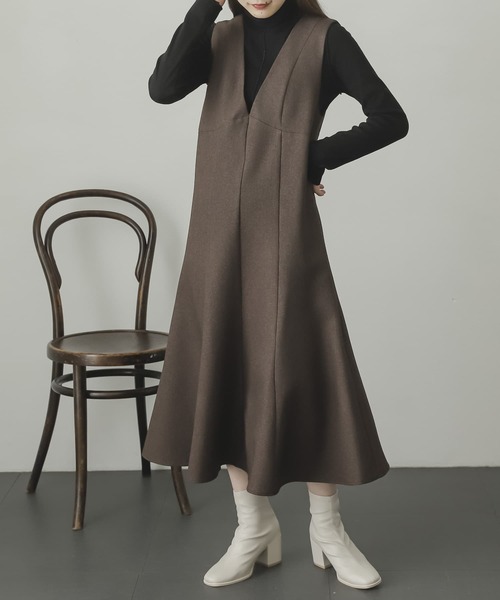 SENSE OF PLACE by URBAN RESEARCH（センスオブプレイスバイアーバンリサーチ）の「ウールライクマーメイドジャンパースカート（ジャンパースカート・レディース・ブラック/ブラウン系その他/アイボリー/ブラウン・ONE/S）」の4枚目の写真