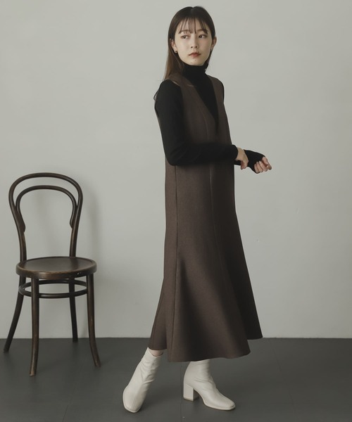 SENSE OF PLACE by URBAN RESEARCH（センスオブプレイスバイアーバンリサーチ）の「ウールライクマーメイドジャンパースカート（ジャンパースカート・レディース・ブラック/ブラウン系その他/アイボリー/ブラウン・ONE/S）」の6枚目の写真