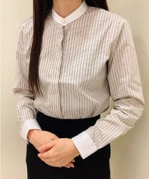 形態安定ノーアイロン スタンドカラー 長袖ビジネスワイシャツ