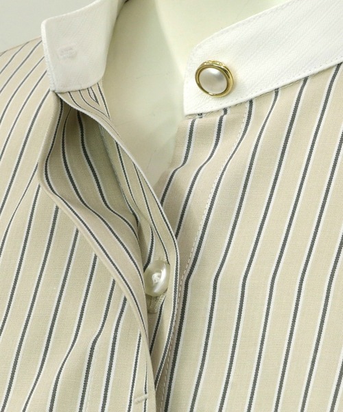 TOKYO SHIRTS(トウキョウシャツ)の「形態安定ノーアイロン スタンドカラー 長袖ビジネスワイシャツ(ビジネスシャツ・レディース・ベージュ・LL/S/M/L/XL)」の3枚目の写真