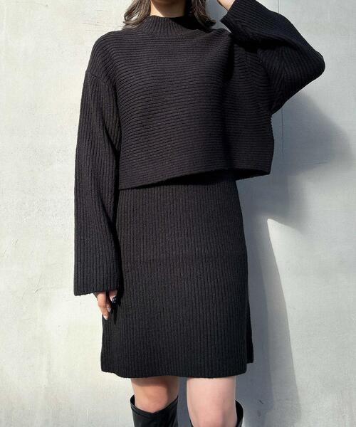INGNI（イング）の「ショート丈タートルネックニット＋ノースリニットワンピースセット（その他・レディース・ブラック/アイボリー/グレー・M）」の2枚目の写真