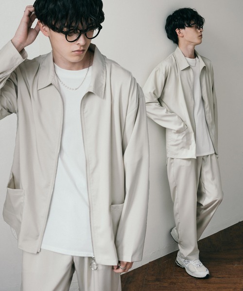 Rocky Monroe(ロッキーモンロー)の「【 セットアップ】ビッグシルエット ジャケット&タックワイド テーパードパンツ(ノーカラー/ジップブルゾン)(セットアップ・メンズ・ネイビー/ブラック系/グレー系1/ブラウン系/ブラック/オフホワイト/ホワイト系/グレー/ネイビー系/ブラウン/グレー系/チャコール・L/M/XL)」の3枚目の写真