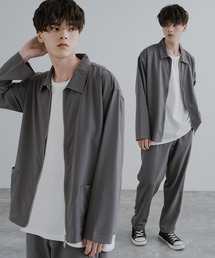 【 セットアップ】ビッグシルエット ジャケット&タックワイド テーパードパンツ(ノーカラー/ジップブルゾン)