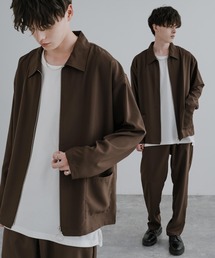 【 セットアップ】ビッグシルエット ジャケット&タックワイド テーパードパンツ(ノーカラー/ジップブルゾン)