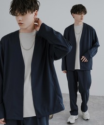 【 セットアップ】ビッグシルエット ジャケット&タックワイド テーパードパンツ(ノーカラー/ジップブルゾン)