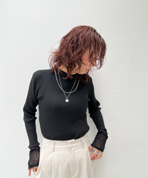y/m by misato（イムバイミサト）の「リブニットシアースリーブハイネックトップス（ニット/セーター・レディース・ブラック/アイボリー・FREE）」の21枚目の写真