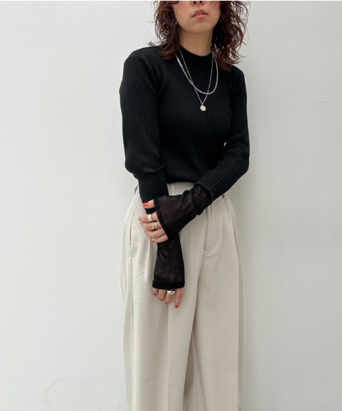y/m by misato（イムバイミサト）の「リブニットシアースリーブハイネックトップス（ニット/セーター・レディース・ブラック/アイボリー・FREE）」の19枚目の写真