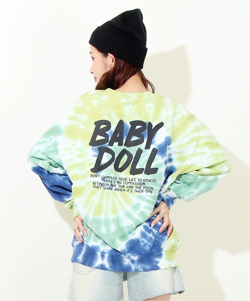 BABYDOLL(ベビードール)の「親子お揃い タイダイ トレーナー 7934A(スウェット・レディース・グリーン/オレンジ・M/S/XL/L)」の6枚目の写真