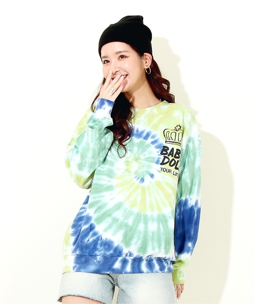 BABYDOLL(ベビードール)の「親子お揃い タイダイ トレーナー 7934A(スウェット・レディース・グリーン/オレンジ・M/S/XL/L)」の4枚目の写真