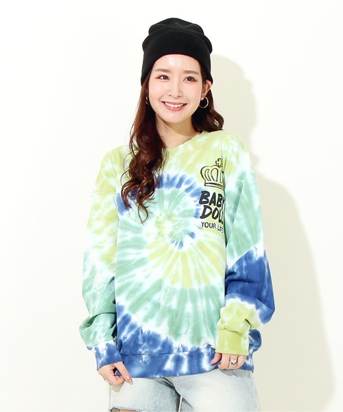 BABYDOLL(ベビードール)の「親子お揃い タイダイ トレーナー 7934A(スウェット・レディース・グリーン/オレンジ・M/S/XL/L)」の5枚目の写真