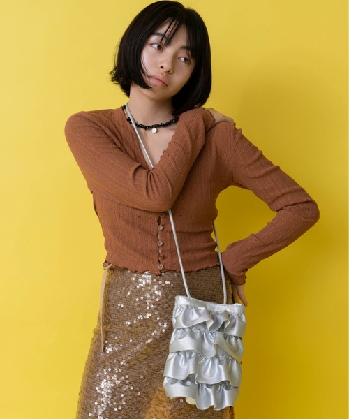 Casselini（キャセリーニ）の「Casselini(キャセリーニ)フリルショルダー（ショルダーバッグ・レディース・シルバー/ブラック/アイボリー/イエロー/カーキ・FREE）」の13枚目の写真