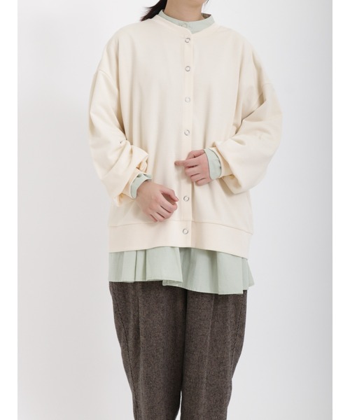 Samansa Mos2（サマンサ モスモス）の「◎ストレッチツイルカットカーディガン（カーディガン/ボレロ・レディース・ブラック/オレンジ/キナリ/グリーン・ﾌﾘ-）」の2枚目の写真