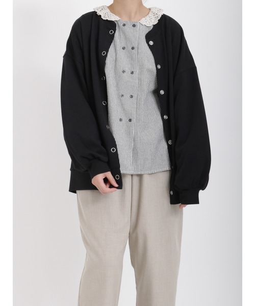 Samansa Mos2（サマンサ モスモス）の「◎ストレッチツイルカットカーディガン（カーディガン/ボレロ・レディース・ブラック/オレンジ/キナリ/グリーン・ﾌﾘ-）」の3枚目の写真