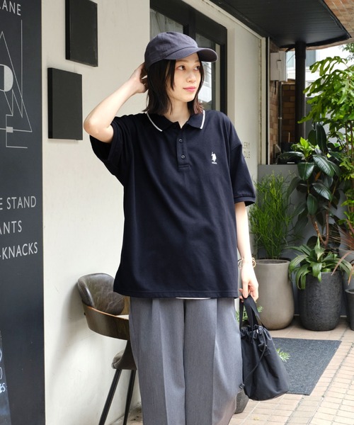 U.S. POLO ASSN.（ユーエスポロアッスン）の「U.S. POLO ASSN. /ユーエスポロアッスン 別注 ワンポイント刺繍 半袖ポロシャツ（ポロシャツ・レディース・ネイビー/オレンジ/ホワイト/ブラック・FREE）」の11枚目の写真