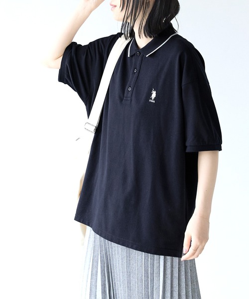 U.S. POLO ASSN.（ユーエスポロアッスン）の「U.S. POLO ASSN. /ユーエスポロアッスン 別注 ワンポイント刺繍 半袖ポロシャツ（ポロシャツ・レディース・ネイビー/オレンジ/ホワイト/ブラック・FREE）」の21枚目の写真