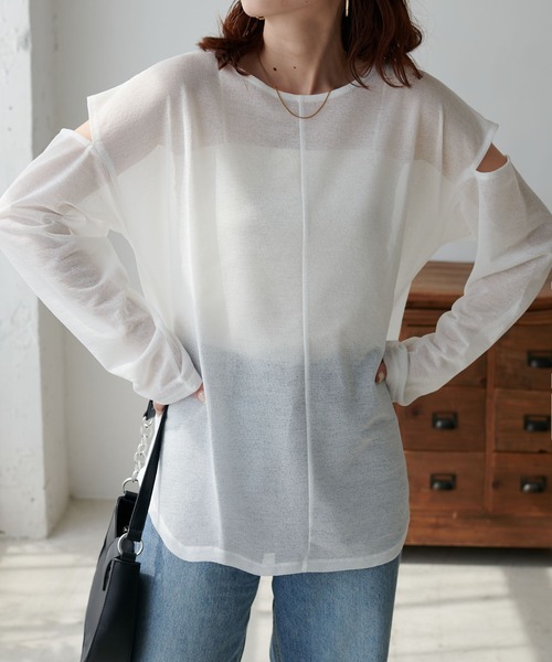 セール】【WEB限定】シアー肩開きプルオーバー（Tシャツ
