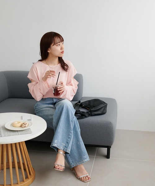 DISCOAT(ディスコート)の「【WEB限定】シアー肩開きプルオーバー(Tシャツ/カットソー・レディース・ブルー/ブラック/オフホワイト/ベビーピンク/ライトグレー・FREE)」の18枚目の写真