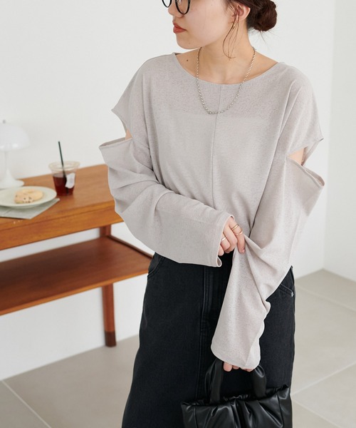 DISCOAT(ディスコート)の「【WEB限定】シアー肩開きプルオーバー(Tシャツ/カットソー・レディース・ブルー/ブラック/オフホワイト/ベビーピンク/ライトグレー・FREE)」の12枚目の写真