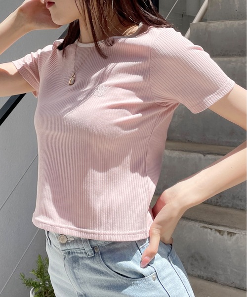 one way（ワンウェイ）の「ワンポイント刺繍テレコトップス（Tシャツ/カットソー・レディース・ブラック系その他/ホワイト/ピンク/ブラック・FREE）」の4枚目の写真
