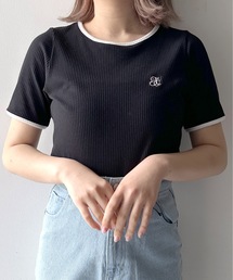 ワンポイント刺繍テレコトップス