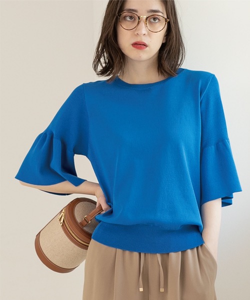 OPAQUE.CLIP（オペークドットクリップ）の「◆ドライタッチフリルスリーブニット【洗える/アンチピリング】（ニット/セーター・レディース・オレンジ/ブルー/ブラック/ホワイト系・36/38/40/42）」の3枚目の写真