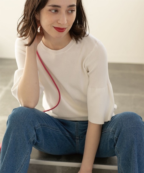 OPAQUE.CLIP（オペークドットクリップ）の「◆ドライタッチフリルスリーブニット【洗える/アンチピリング】（ニット/セーター・レディース・オレンジ/ブルー/ブラック/ホワイト系・36/38/40/42）」の6枚目の写真