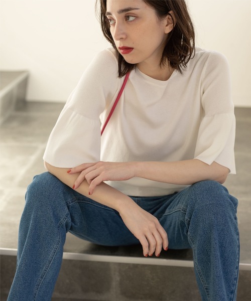 OPAQUE.CLIP（オペークドットクリップ）の「◆ドライタッチフリルスリーブニット【洗える/アンチピリング】（ニット/セーター・レディース・オレンジ/ブルー/ブラック/ホワイト系・36/38/40/42）」の7枚目の写真