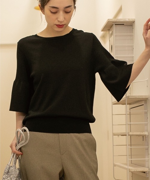 OPAQUE.CLIP（オペークドットクリップ）の「◆ドライタッチフリルスリーブニット【洗える/アンチピリング】（ニット/セーター・レディース・オレンジ/ブルー/ブラック/ホワイト系・36/38/40/42）」の10枚目の写真