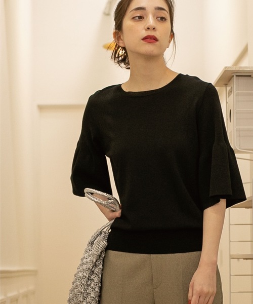 OPAQUE.CLIP（オペークドットクリップ）の「◆ドライタッチフリルスリーブニット【洗える/アンチピリング】（ニット/セーター・レディース・オレンジ/ブルー/ブラック/ホワイト系・36/38/40/42）」の11枚目の写真