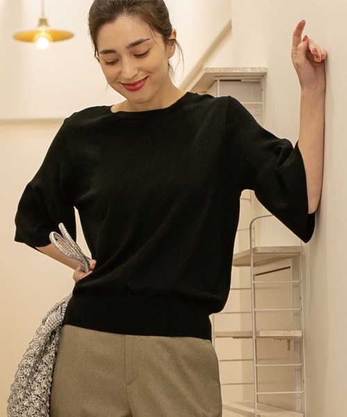 OPAQUE.CLIP（オペークドットクリップ）の「◆ドライタッチフリルスリーブニット【洗える/アンチピリング】（ニット/セーター・レディース・オレンジ/ブルー/ブラック/ホワイト系・36/38/40/42）」の12枚目の写真