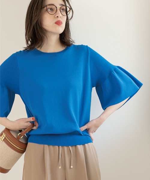 OPAQUE.CLIP（オペークドットクリップ）の「◆ドライタッチフリルスリーブニット【洗える/アンチピリング】（ニット/セーター・レディース・オレンジ/ブルー/ブラック/ホワイト系・36/38/40/42）」の15枚目の写真