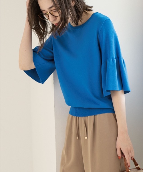 OPAQUE.CLIP（オペークドットクリップ）の「◆ドライタッチフリルスリーブニット【洗える/アンチピリング】（ニット/セーター・レディース・オレンジ/ブルー/ブラック/ホワイト系・36/38/40/42）」の16枚目の写真