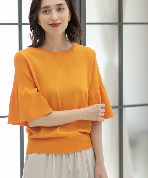 OPAQUE.CLIP（オペークドットクリップ）の「◆ドライタッチフリルスリーブニット【洗える/アンチピリング】（ニット/セーター・レディース・オレンジ/ブルー/ブラック/ホワイト系・36/38/40/42）」の19枚目の写真