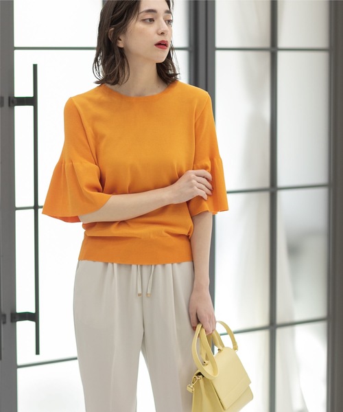 OPAQUE.CLIP（オペークドットクリップ）の「◆ドライタッチフリルスリーブニット【洗える/アンチピリング】（ニット/セーター・レディース・オレンジ/ブルー/ブラック/ホワイト系・36/38/40/42）」の21枚目の写真