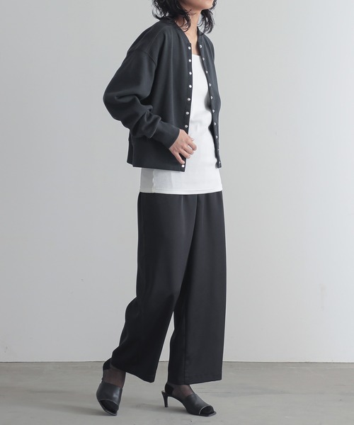 stone  スナップボタン　カーディガン　黒 ap retro カーディガン スナップボタン 配色ニットカーディガン