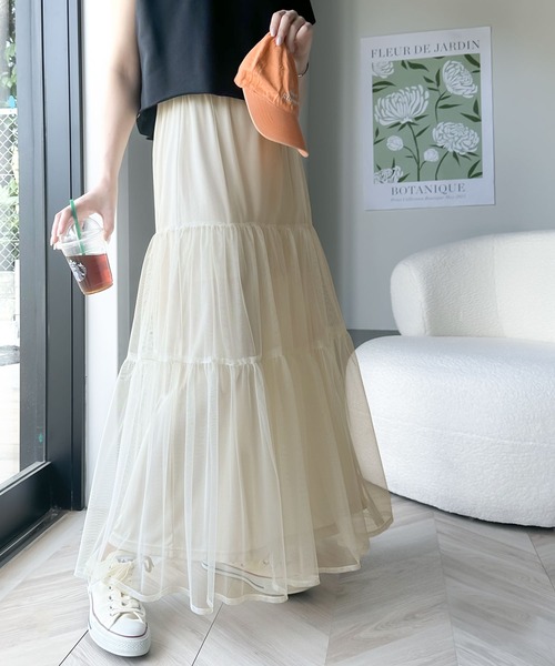 classicalelf(クラシカルエルフ)の「ふわっと愛らしく。チュールレイヤード ティアードロングスカート(スカート・レディース・ブラック/アイボリー/カーキ/グレー/モカ・SMALL/LARGE/MEDIUM/X-LARGE)」の14枚目の写真
