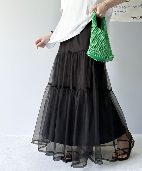 classicalelf(クラシカルエルフ)の「ふわっと愛らしく。チュールレイヤード ティアードロングスカート(スカート・レディース・ブラック/アイボリー/カーキ/グレー/モカ・SMALL/LARGE/MEDIUM/X-LARGE)」の20枚目の写真