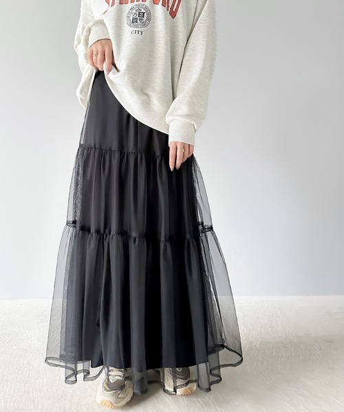 classicalelf(クラシカルエルフ)の「ふわっと愛らしく。チュールレイヤード ティアードロングスカート(スカート・レディース・ブラック/アイボリー/カーキ/グレー/モカ・SMALL/LARGE/MEDIUM/X-LARGE)」の10枚目の写真