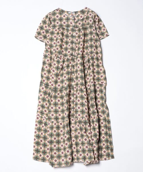 sandy（サンディー）の「【sandy】プリントボートネックティアートロングOP（ワンピース・レディース・グリーン/レッド/ブラウン系その他/カーキ・FREE）」の3枚目の写真