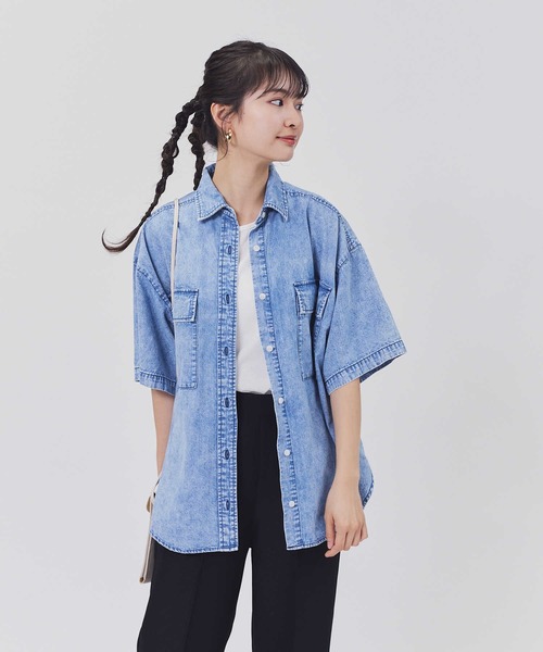 BACK NUMBER（バックナンバー）の「【BACK NUMBER】デニム半袖シャツ（シャツ/ブラウス・レディース・ライトインディゴブルー/ダークインディゴブルー・L/M）」の4枚目の写真