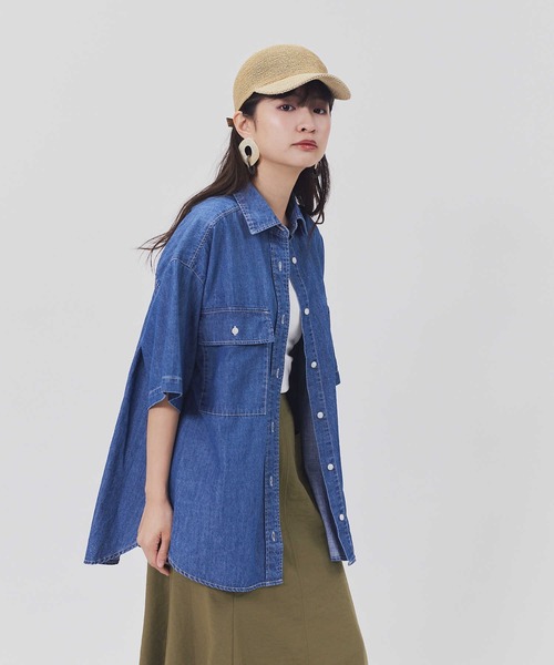 BACK NUMBER（バックナンバー）の「【BACK NUMBER】デニム半袖シャツ（シャツ/ブラウス・レディース・ライトインディゴブルー/ダークインディゴブルー・L/M）」の18枚目の写真