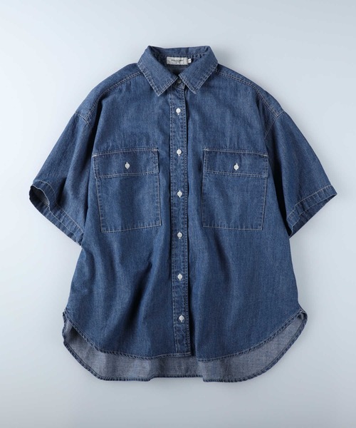 BACK NUMBER（バックナンバー）の「【BACK NUMBER】デニム半袖シャツ（シャツ/ブラウス・レディース・ライトインディゴブルー/ダークインディゴブルー・L/M）」の10枚目の写真