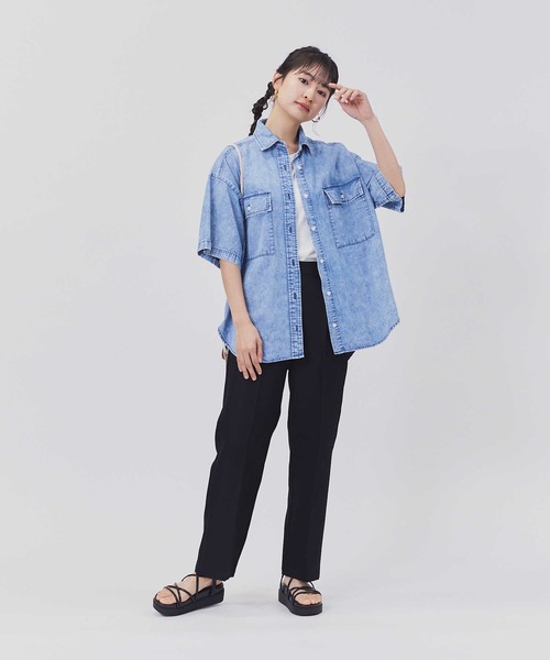 45R デニムブルー 半袖シャツ 男女兼用 美品 L 楽天市場】シャツ デニム レディース トップス 春夏 5分袖 半袖