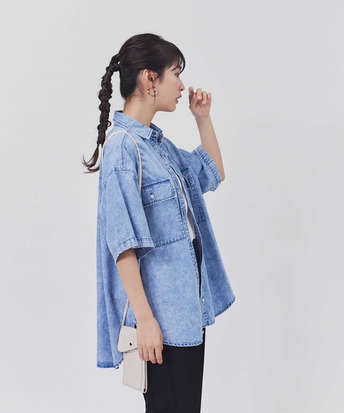 BACK NUMBER（バックナンバー）の「【BACK NUMBER】デニム半袖シャツ（シャツ/ブラウス・レディース・ライトインディゴブルー/ダークインディゴブルー・L/M）」の7枚目の写真