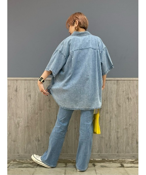 BACK NUMBER（バックナンバー）の「【BACK NUMBER】デニム半袖シャツ（シャツ/ブラウス・レディース・ライトインディゴブルー/ダークインディゴブルー・L/M）」の22枚目の写真