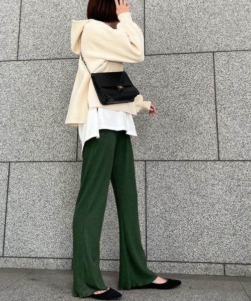 KOBE LETTUCE（コウベレタス）の「裾メローイージーリブパンツ（その他パンツ・レディース・ライトベージュ/グリーン/パープル/ブラック・M）」の3枚目の写真