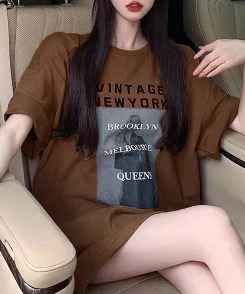 Riff（リフ）の「プリントBIGTシャツ ロゴ（Tシャツ/カットソー・レディース・ホワイト/ブラック/モカ/ブラウン・L/M）」の3枚目の写真